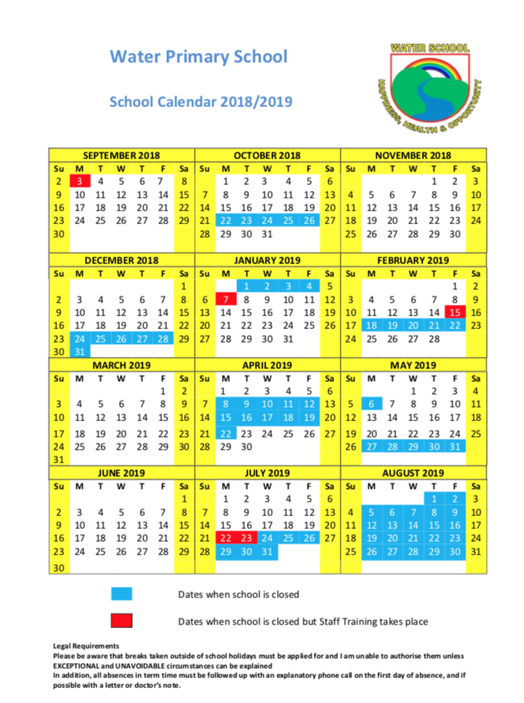 Term Dates Water Primary School